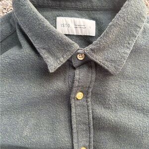 ISTO Shirt Mens Large Green Long Sleeve Button Front Made In Portugal